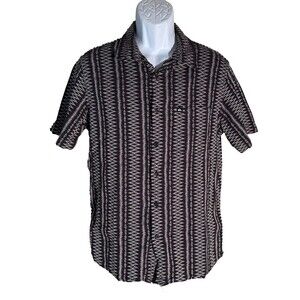 QUIKSILVER Men's Short Sleeve Button Down Black & White Shirt Medium